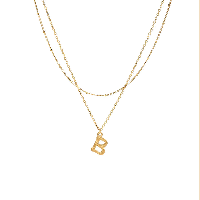 26 Initial Letter Pendant Stack Necklaces for Women Stainless Steel 18K Gold Plated Double Layer Chain Necklace Jewelry Gifts