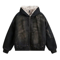 American Vintage Denim Parkas Fur Winter Warm Padded Jackets Men Streetwear Harajuku Oversized Bubble Coat Outwear