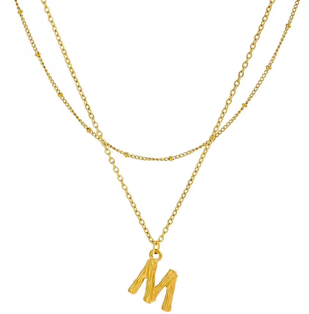 26 Initial Letter Pendant Stack Necklaces for Women Stainless Steel 18K Gold Plated Double Layer Chain Necklace Jewelry Gifts