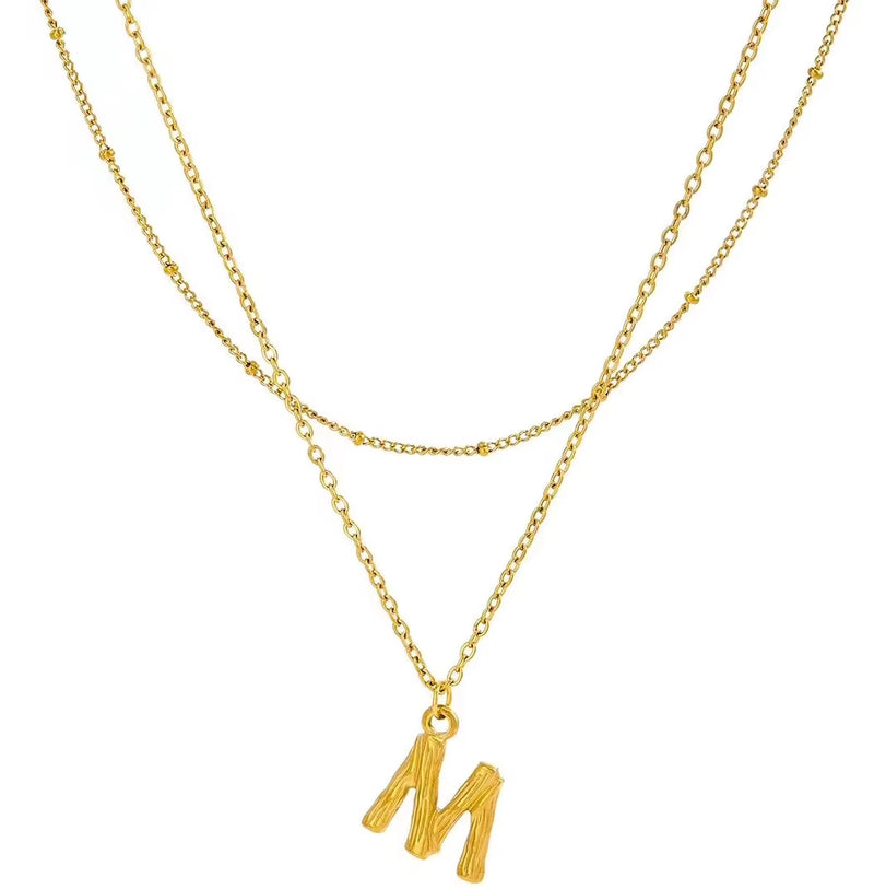 26 Initial Letter Pendant Stack Necklaces for Women Stainless Steel 18K Gold Plated Double Layer Chain Necklace Jewelry Gifts