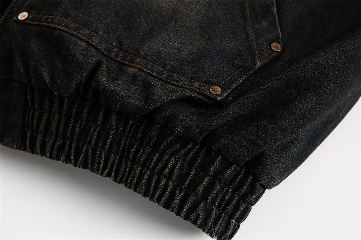 American Vintage Denim Parkas Fur Winter Warm Padded Jackets Men Streetwear Harajuku Oversized Bubble Coat Outwear