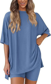 Women's Solid Color Summer Casual Two-Piece Shorts Set
