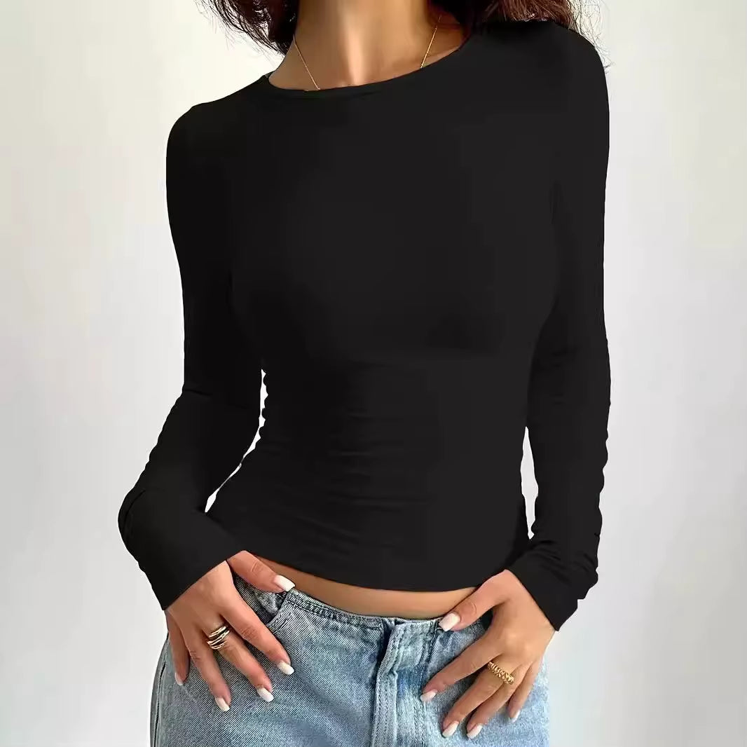 Womens Long Sleeve Shirts Basic Spring Crop Tops Fall Fashion Layering Slim Fitted Y2K Tops