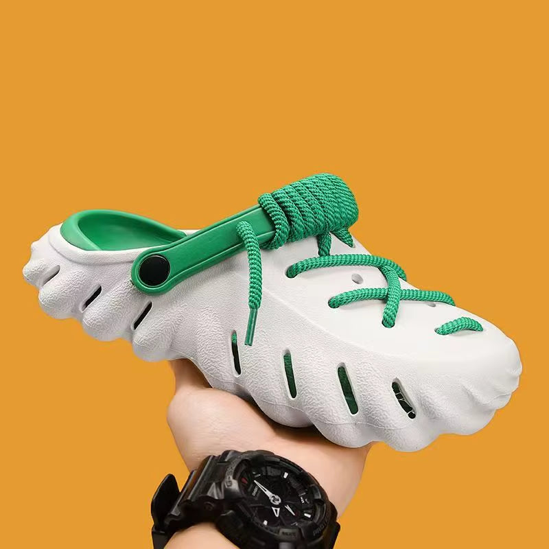 Fashion Sofe EVA Slippers for Man Summer Outdoor Beach Sandals Thick Bottom Hollow-Out Shoes Durable Breathable Slip-On Couples