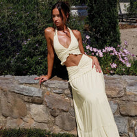 Halter Crop Top & Pleated Skirt Two-Piece Set