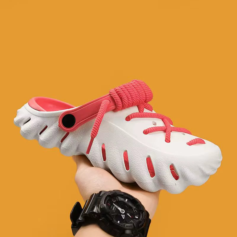 Fashion Sofe EVA Slippers for Man Summer Outdoor Beach Sandals Thick Bottom Hollow-Out Shoes Durable Breathable Slip-On Couples