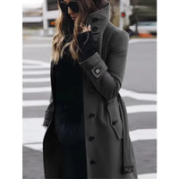 Autumn Winter New Woolen Coat Women'S Slim Fit Cardigan Large Coat Women Long Sleeve Single Breasted Stand Collar Woolen Coat