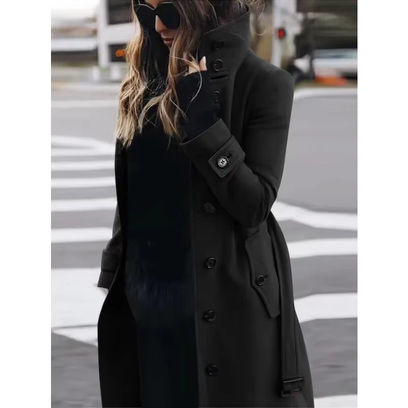 Autumn Winter New Woolen Coat Women'S Slim Fit Cardigan Large Coat Women Long Sleeve Single Breasted Stand Collar Woolen Coat