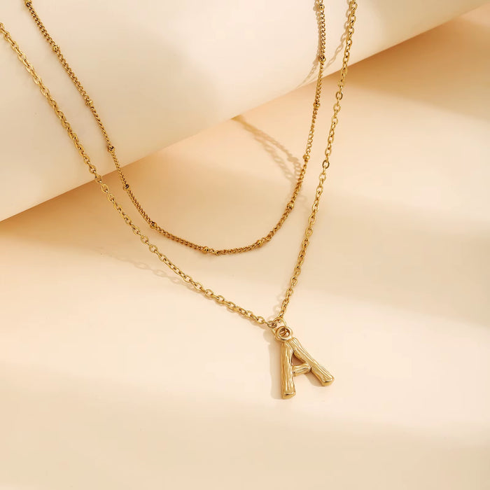 26 Initial Letter Pendant Stack Necklaces for Women Stainless Steel 18K Gold Plated Double Layer Chain Necklace Jewelry Gifts