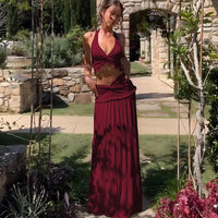 Halter Crop Top & Pleated Skirt Two-Piece Set