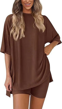 Women's Solid Color Summer Casual Two-Piece Shorts Set