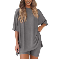 Women's Solid Color Summer Casual Two-Piece Shorts Set