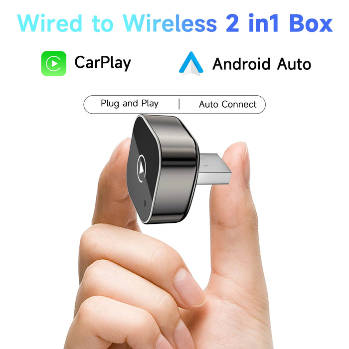 2In1 Wireless Carplay Adapter Android Auto AI Smart Box Car Intelligent Systems for VW Toyota Nissan Honda Ford Benz
