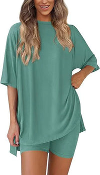 Women's Solid Color Summer Casual Two-Piece Shorts Set