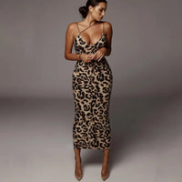 Leopard Print Sleeveless V-Neck Sexy Mini Dress 