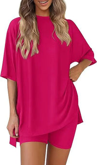 Women's Solid Color Summer Casual Two-Piece Shorts Set
