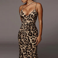 Leopard Print Sleeveless V-Neck Sexy Mini Dress 