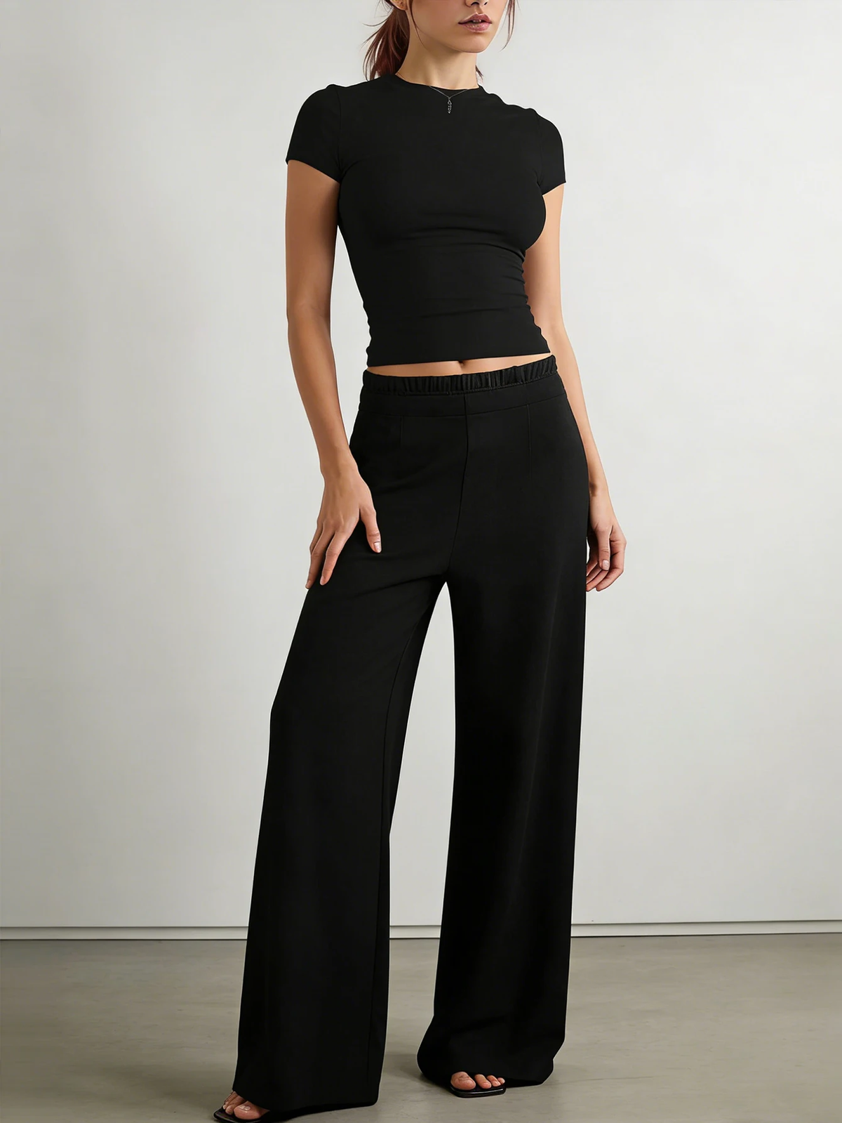 Women's Short-Sleeved Top and Wide-Leg Pants Set