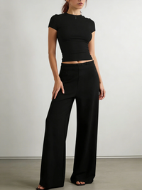 Women's Short-Sleeved Top and Wide-Leg Pants Set