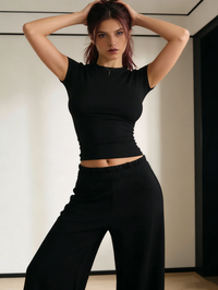 Women's Short-Sleeved Top and Wide-Leg Pants Set