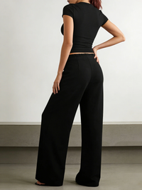 Women's Short-Sleeved Top and Wide-Leg Pants Set