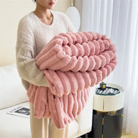 Soft & Delicate Blanket Large Plush Ribbed Throw Warm Cozy Anti-Static Sofa Blanket Lightweight Bed Blanket Multi-Functional