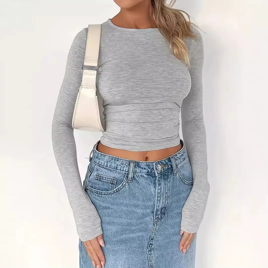 Womens Long Sleeve Shirts Basic Spring Crop Tops Fall Fashion Layering Slim Fitted Y2K Tops