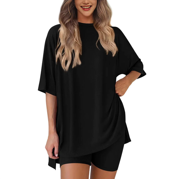 Women's Solid Color Summer Casual Two-Piece Shorts Set