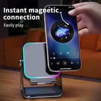 Phone Stand with Speaker Audio Station Foldable with Light 10W Phone Holder Induction Bracket Speaker for Home Office Travel