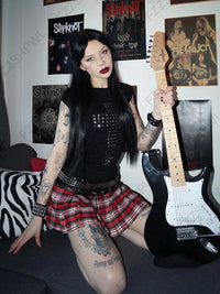 Elevate Your Style with Our Gothic Punk Rock Short Sleeve T-Shirt - Chic Metallic Decor for the Modern Emo Girl