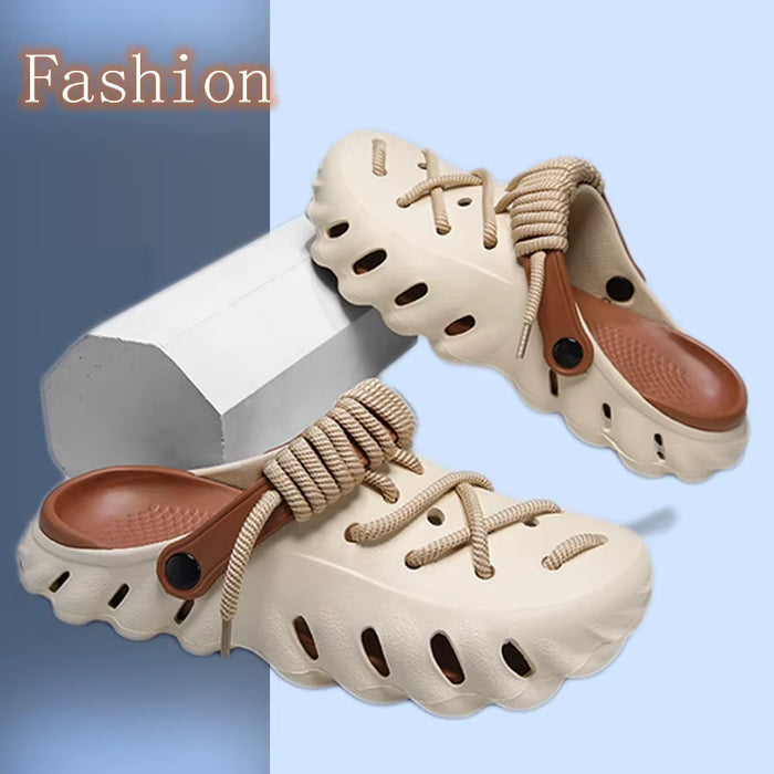 Fashion Sofe EVA Slippers for Man Summer Outdoor Beach Sandals Thick Bottom Hollow-Out Shoes Durable Breathable Slip-On Couples