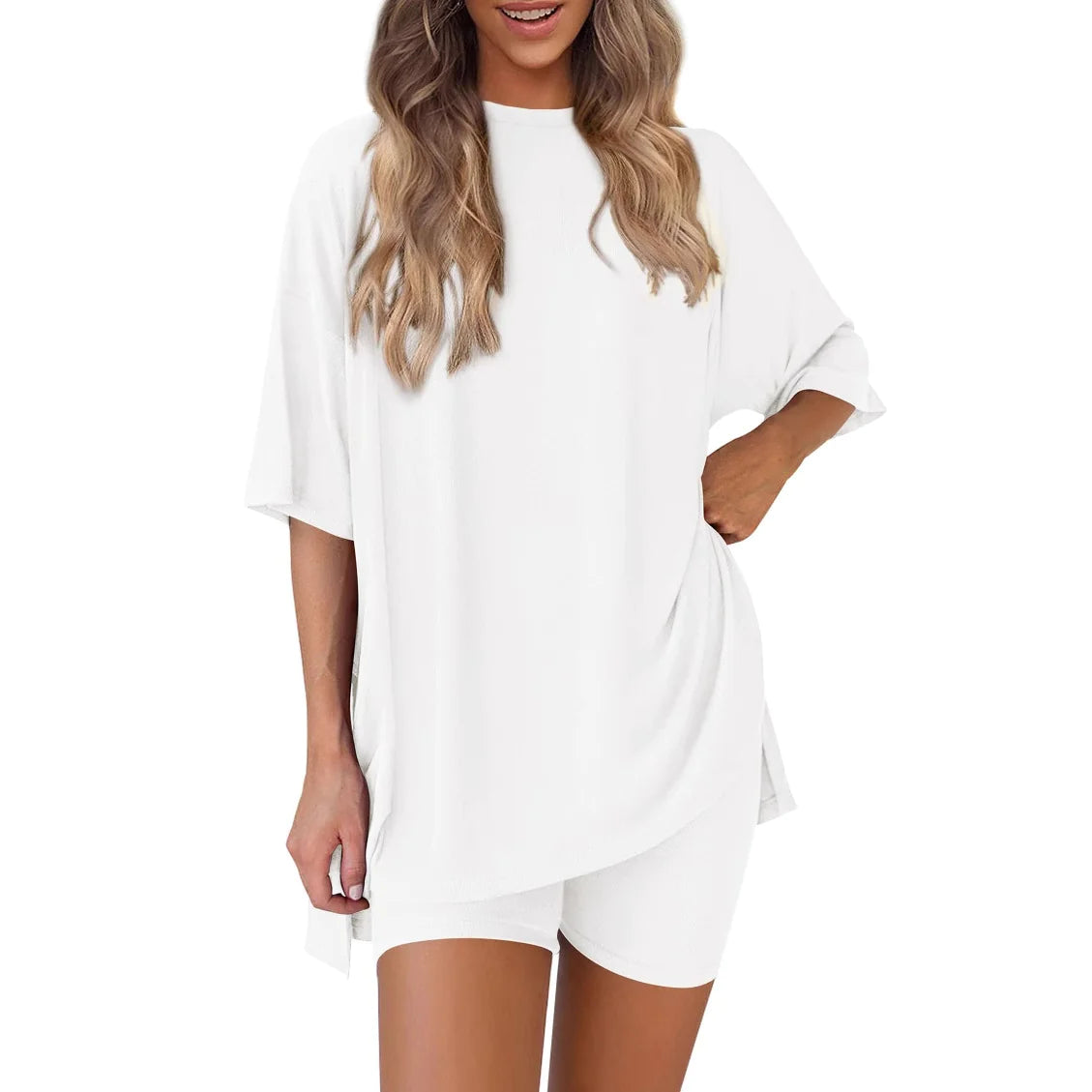 Women's Solid Color Summer Casual Two-Piece Shorts Set