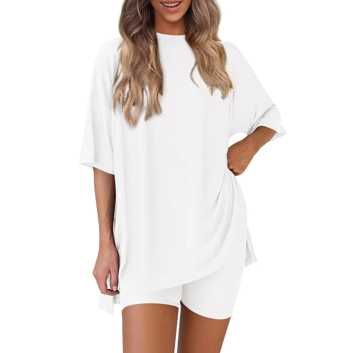 Women's Solid Color Summer Casual Two-Piece Shorts Set